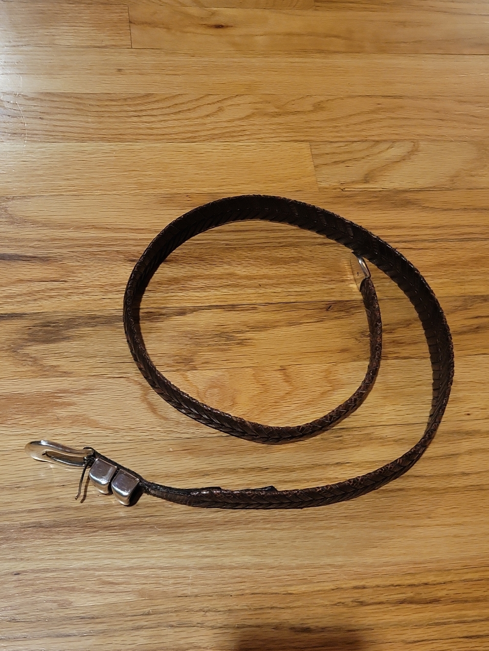 Mezlan Men's Brown Braided Leather Belt with Silver Buckle